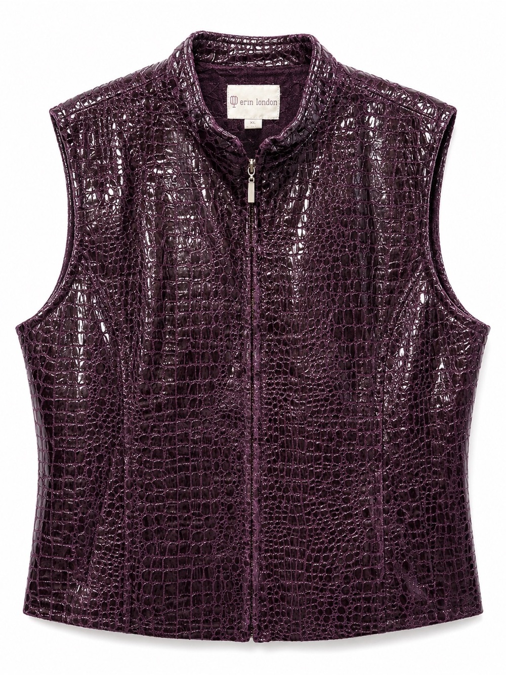 Erin London Women's Sleeveless Croc-Embossed Zip Vest in Deep Plum